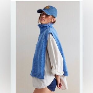 Free people Alma cable knit poncho Blue Knit Sweater Vest